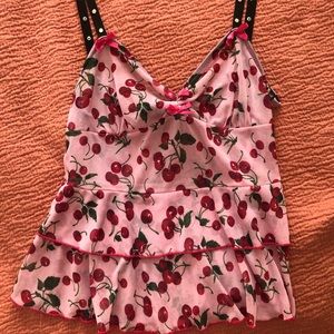 Vintage Cherry Ruffle Lingerie Top